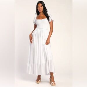 Lulus Always So Sweet White Smocked Puff Sleeve Maxi Dress